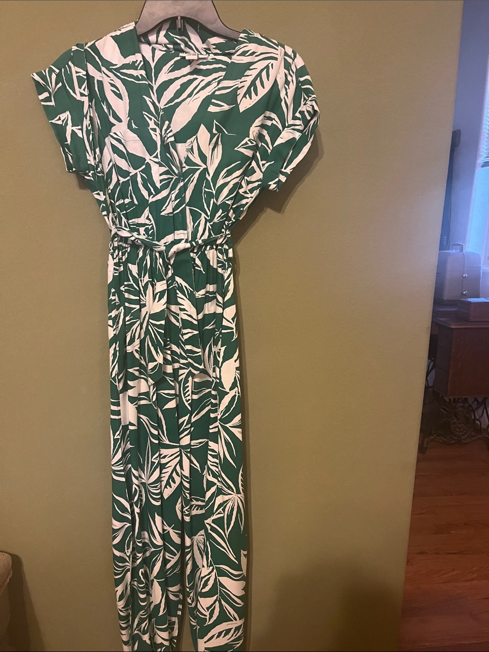 Sincerely Jules Green and White Leaf-Print Jumpsuit
